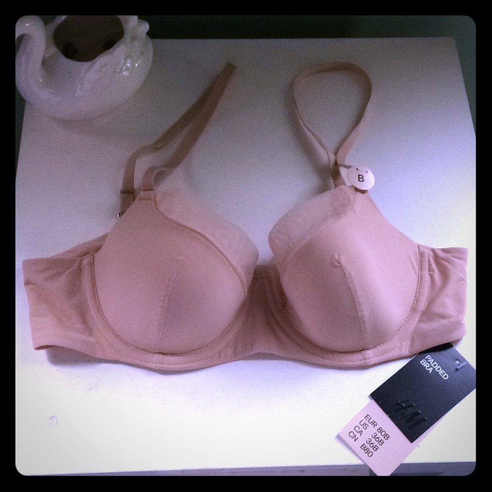 H&M Balconnette Bra Padded Mesh Pale Peach 36B